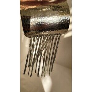 Silver Wide Cuff Bracelet Hammered Fringe 2.5" Statement Fashion Jewelry Boho